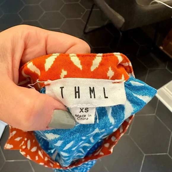 THML Anthropologie Halter Cotton Lightweight Sleeveless Top Orange Blue Sz XS - Picture 4 of 5